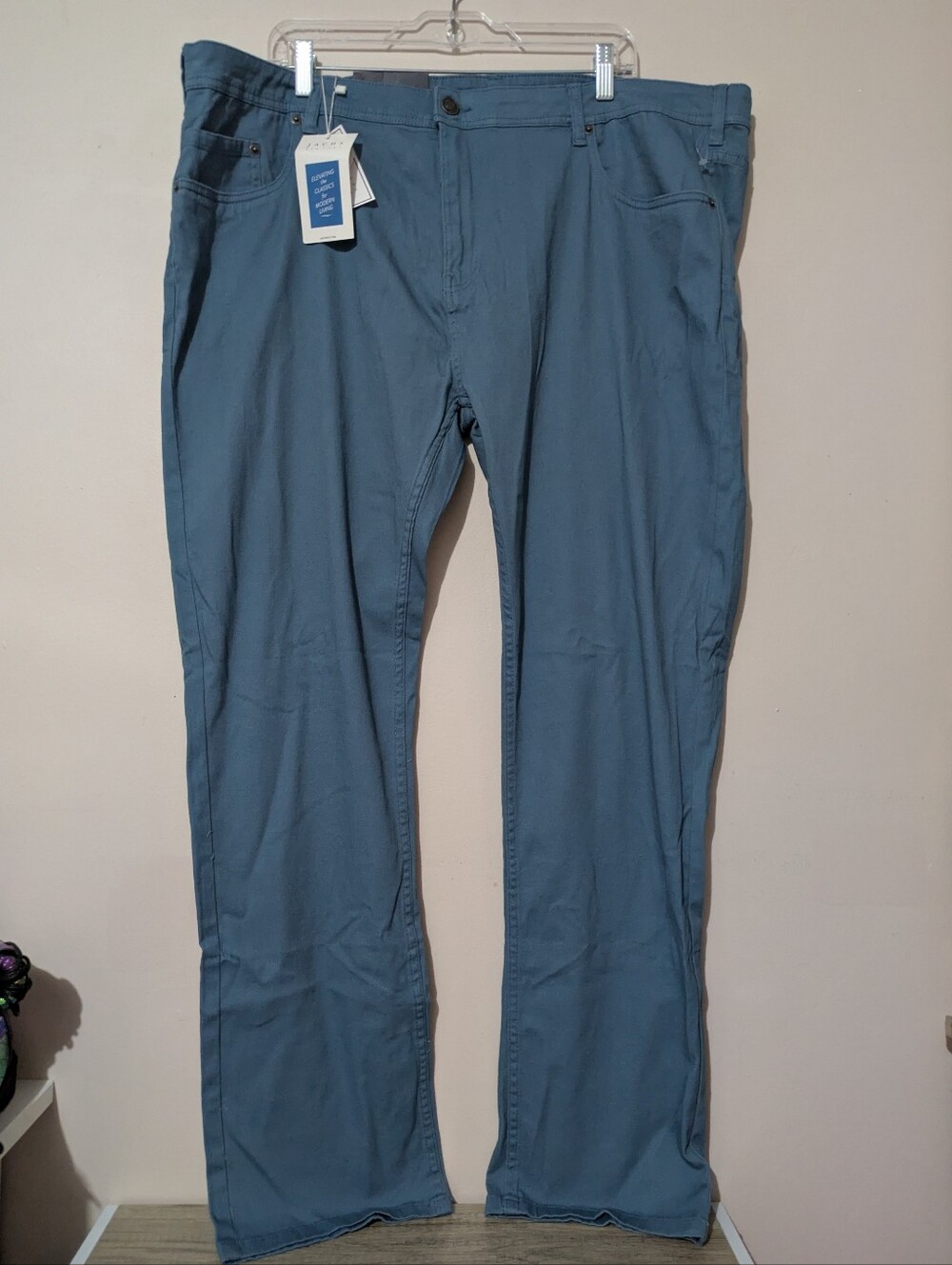 Jachs New York Blue Brushed Stretch Twill Straight Fit 5-Pocket Pants W44 32 NWT